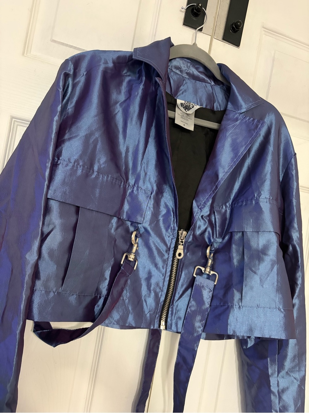 The Ragged Priest Women Metallic Blue Crop Jacket Iridescent Cyberpunk Size S - Picture 1 of 4